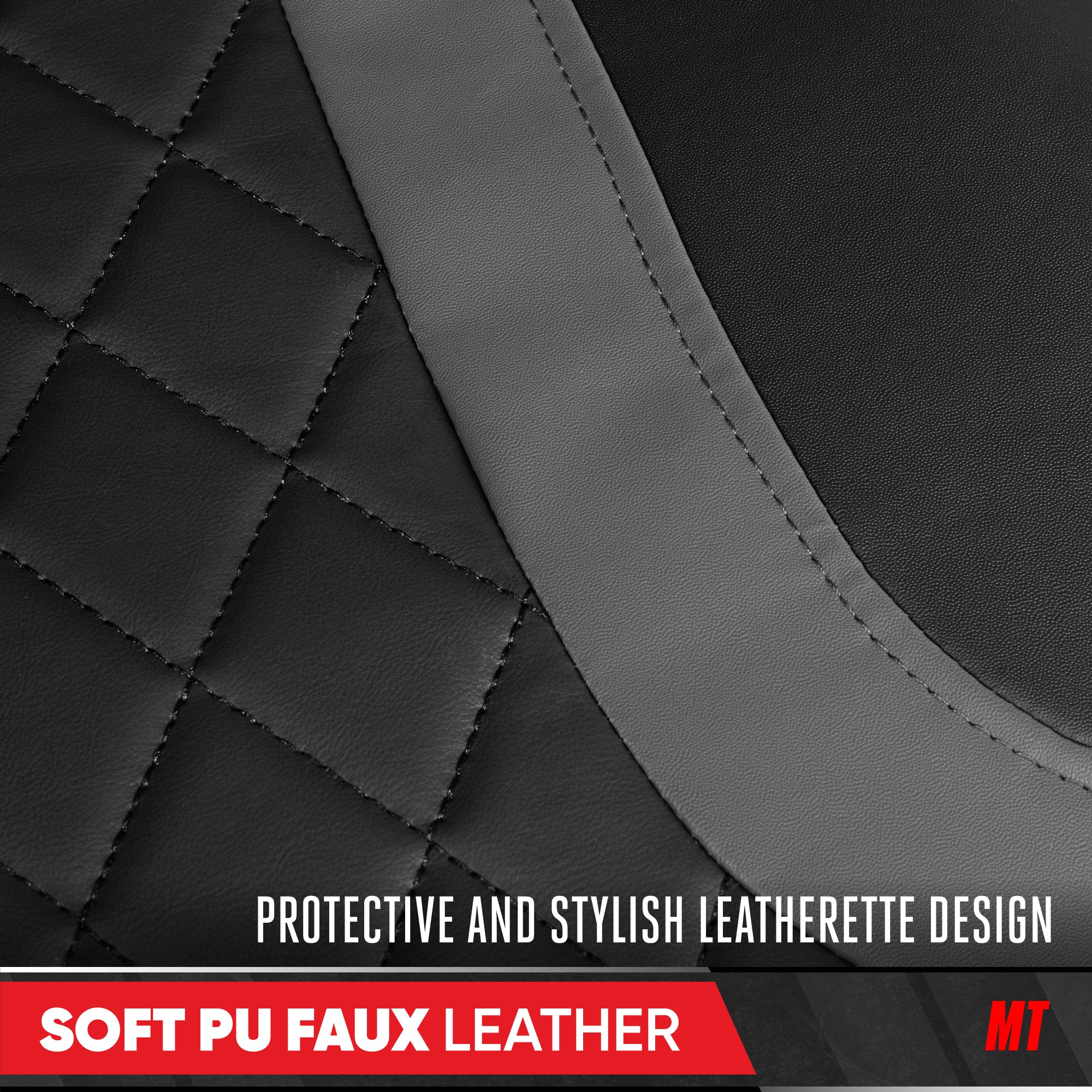 Motor Trend Faux Leather Seat Covers For Trucks, Cars, & SUV - Front Black & Gray Car Seat Cover Set - Universal Fit For Most Automotives - Forros Para Asientos De Carro - CarSeat Covers Accessories