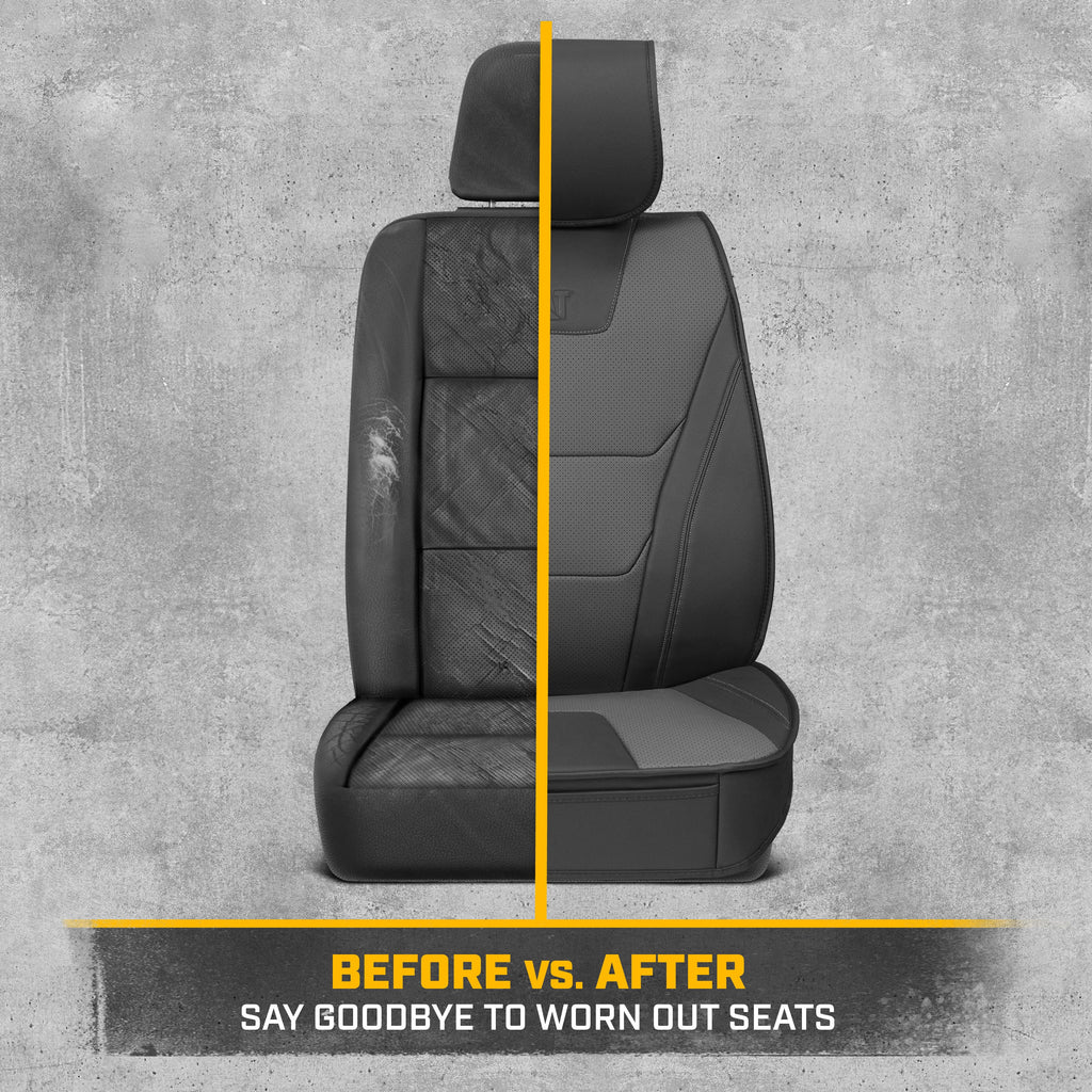 CAT® Edge Deluxe Car Seat Covers for Front Seats - Premium Two-Tone Faux Leather Seat Covers for Cars with Universal Fit, Rugged Automotive Seat Covers for Trucks, Interior Seat Covers for SUV
