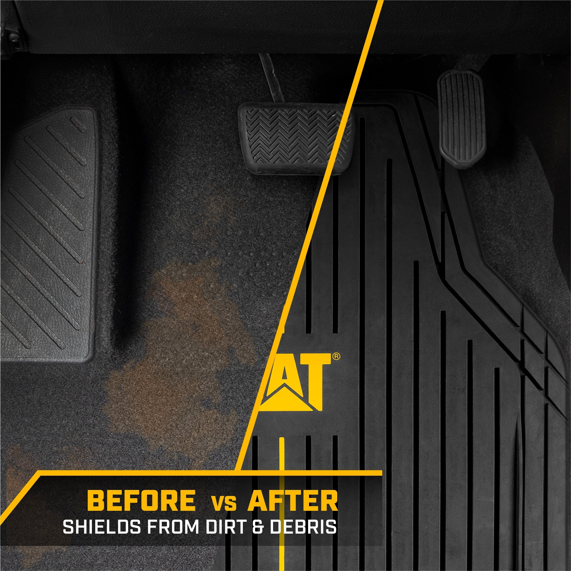 CAT® Heavy-Duty 4 Piece Black Floor Mats for Cars, Trucks & SUVs – Trim-to-Fit All-Weather Rubber Car Mats Full Set, Waterproof Interior Accessories, Car Rug Protection & Automotive Floor Liners