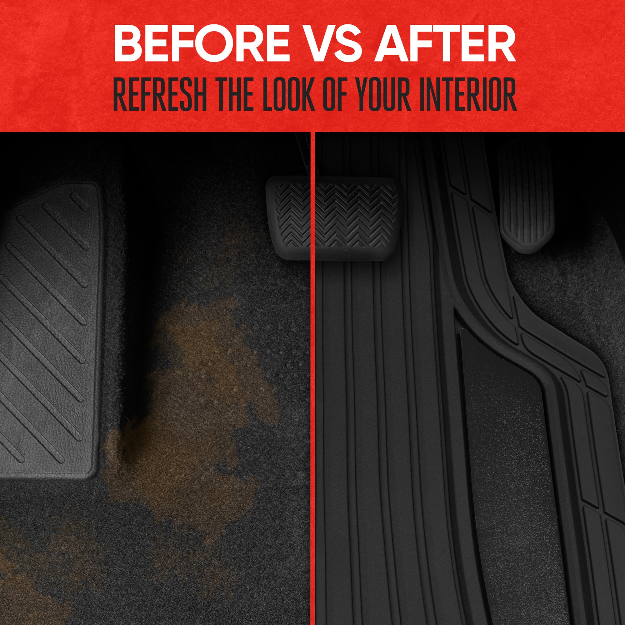 MotorTrend 4-Piece Shield Two-Tone Gloss Front Floor Mats and Rear Floor Mats - Heavy Duty, All Weather, Trim to Fit