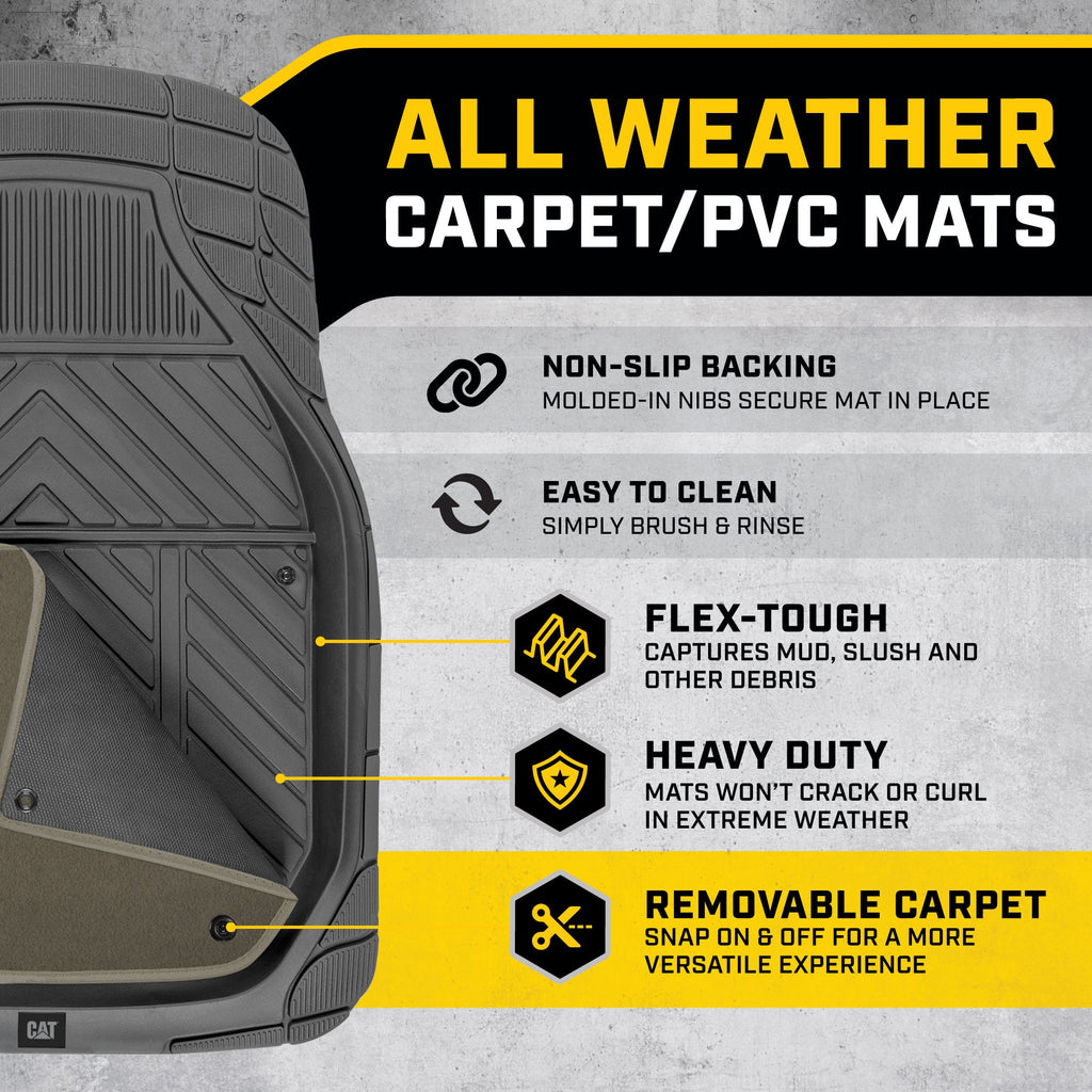 CAT 4-Piece Detachable Carpet Deep Dish Front Floor Mats and Rear Floor Mats - Heavy Duty, All Weather, Trim to Fit