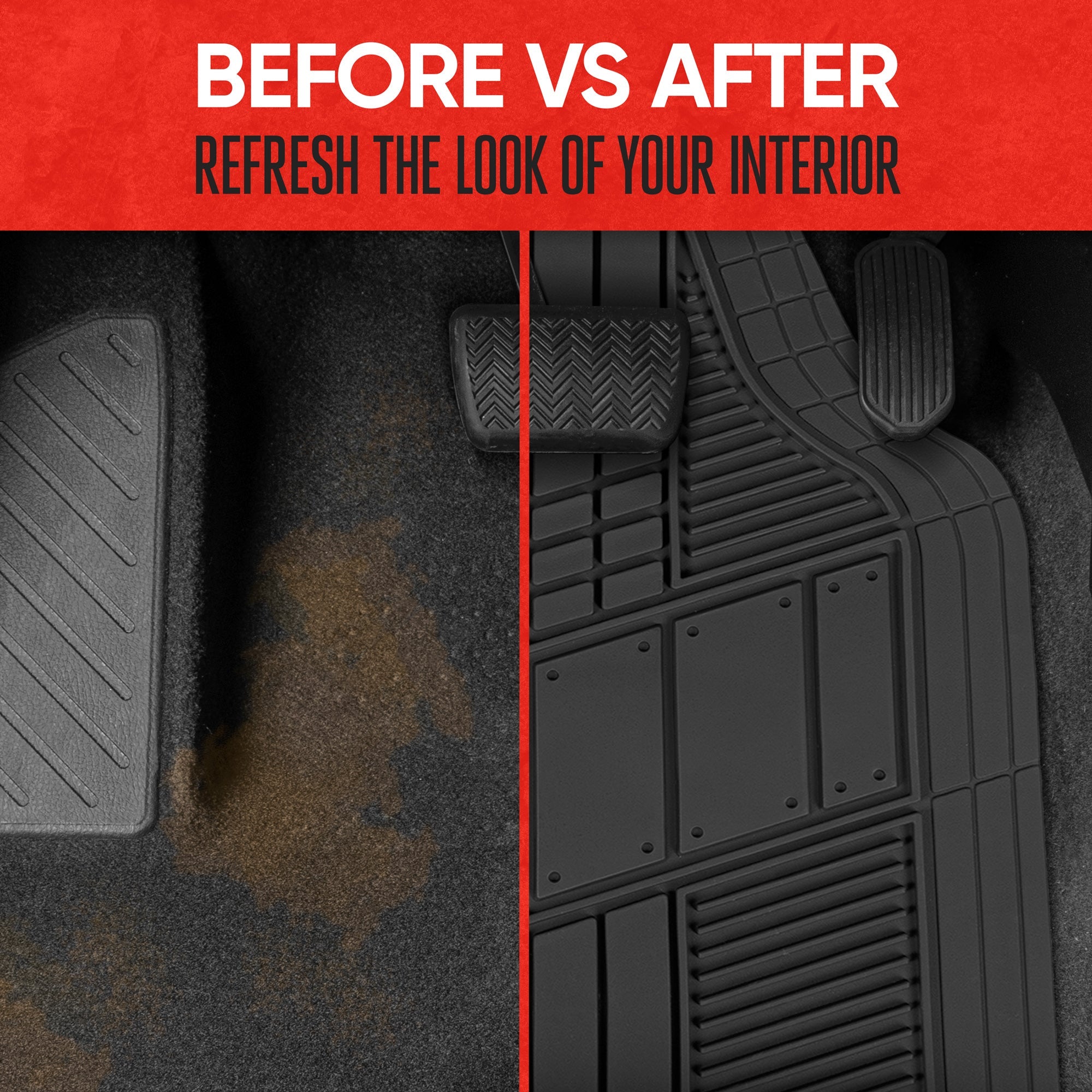 MotorTrend 4-Piece DualFlex Deep Drainage Channels Front Floor Mats and Rear Front Floor Mats - Heavy Duty, All Weather, Trim to Fit