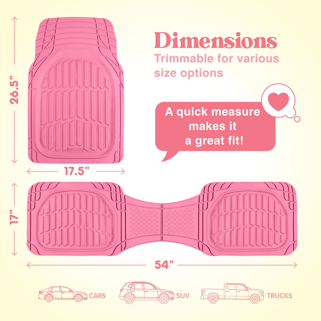 Carbella 3-Piece FlexTough Deep Dish Rubber Front Floor Mats and Rear Floor Mats - Heavy Duty, All Weather, Trim to Fit