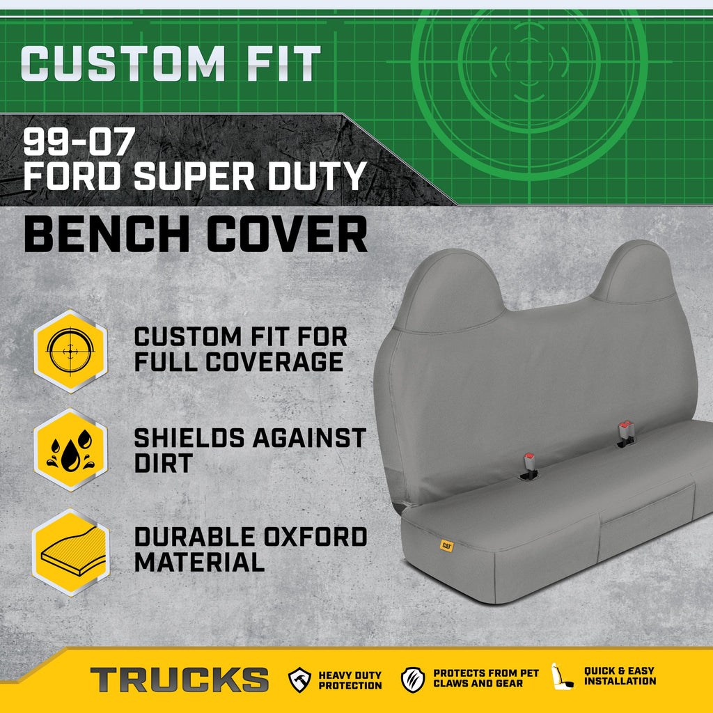 Cat® Custom Fit Front Bench Seat Cover for Ford F250 / F350 / F450 / F550 (1999-2007) - Durable Oxford Gray Truck Seat Cover with Utility Pockets, Ford F250 Super Duty Interior Cover