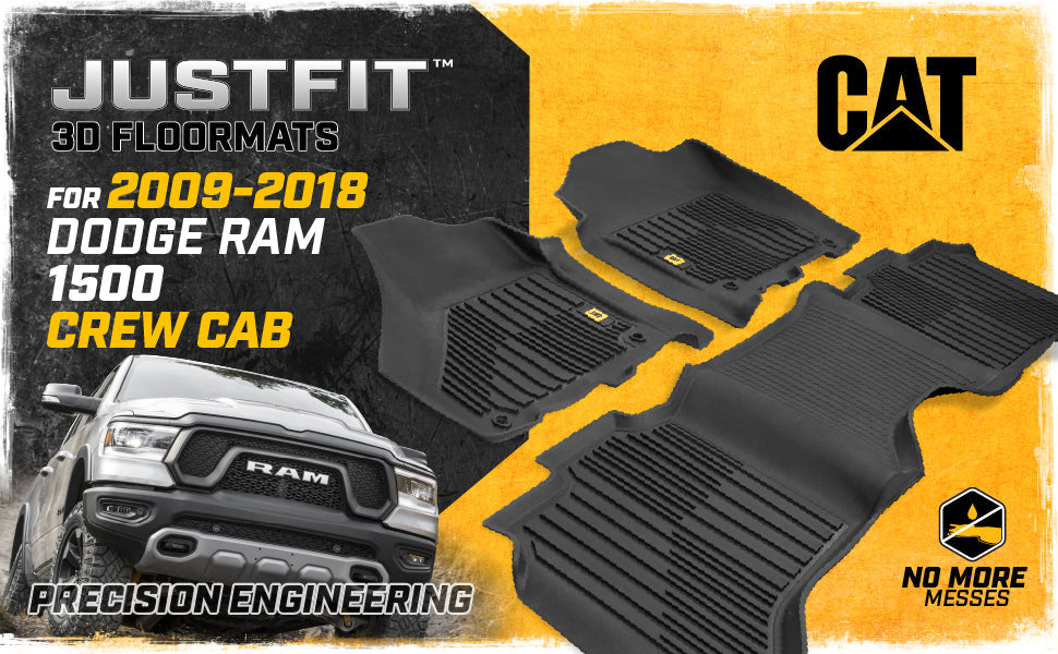 CAT 3-Piece JustFit 3D Front Floor Mats and Rear Floor Mats for Dodge Ram 1500 Crew Cab 2009-2018, Dodge Ram 2500/3500 Crew Cab 2010-2018, Dodge Ram Classic 2019-2024