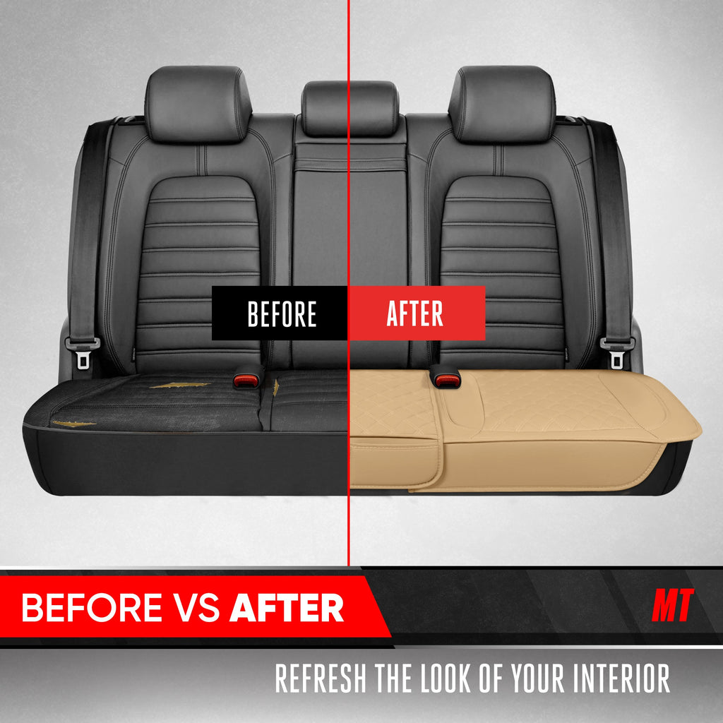 MotorTrend 3-Piece Diamond Stitched Padded Rear Seat Covers with Storage Pockets - Beige