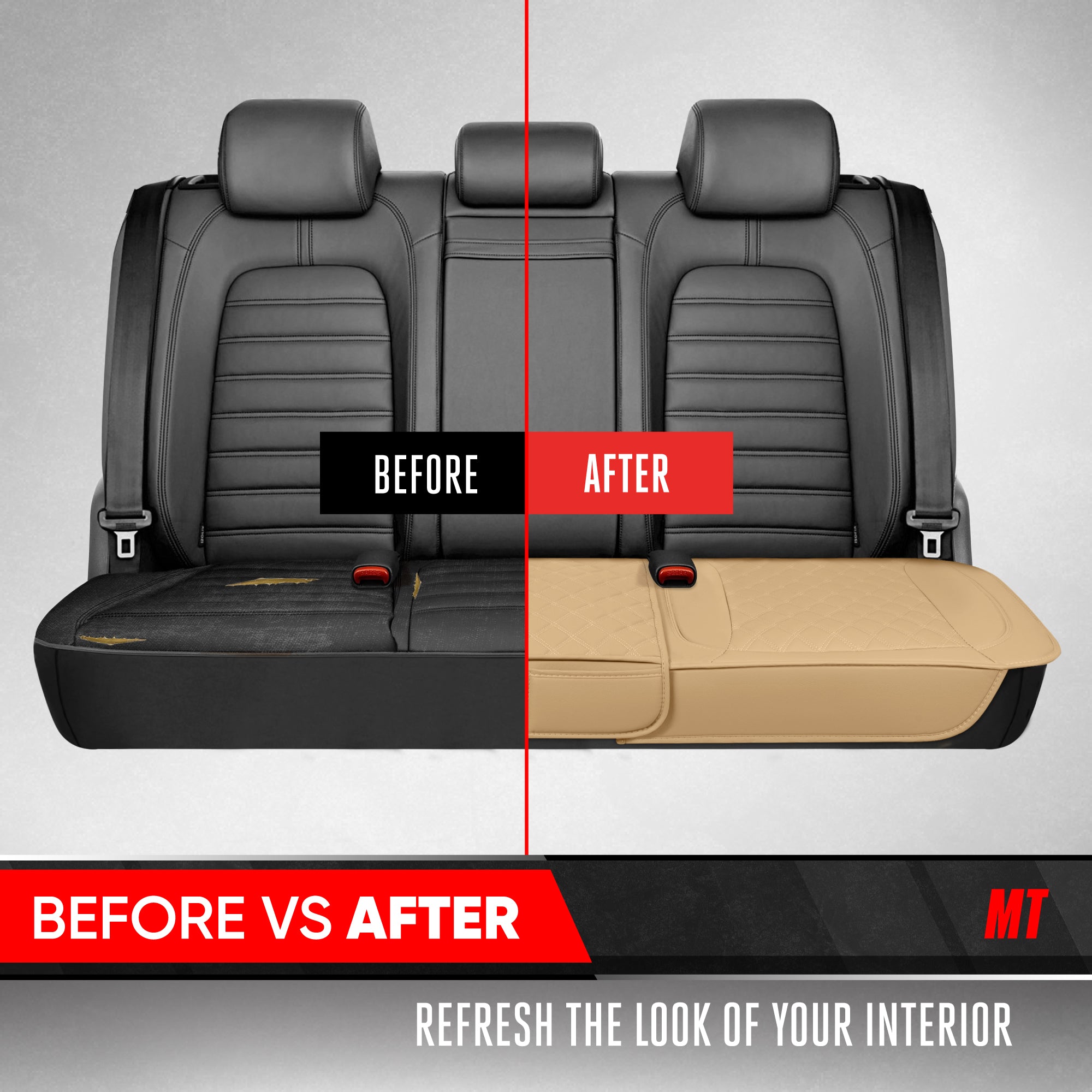 MotorTrend 3-Piece Diamond Stitched Padded Rear Seat Covers with Storage Pockets - Beige