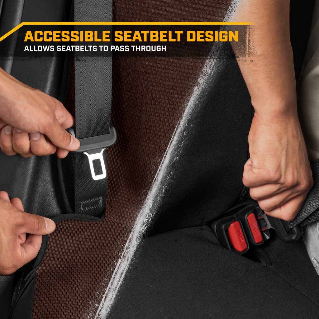 Cat Flexfit Brown & Black Rear Seat Cover for Car – Durable Canvas & Mesh Design 60/40 Split Bench Protector for Cars, Trucks & SUVs – Back Seat Cover for Rear Bench – Interior Car Accessory