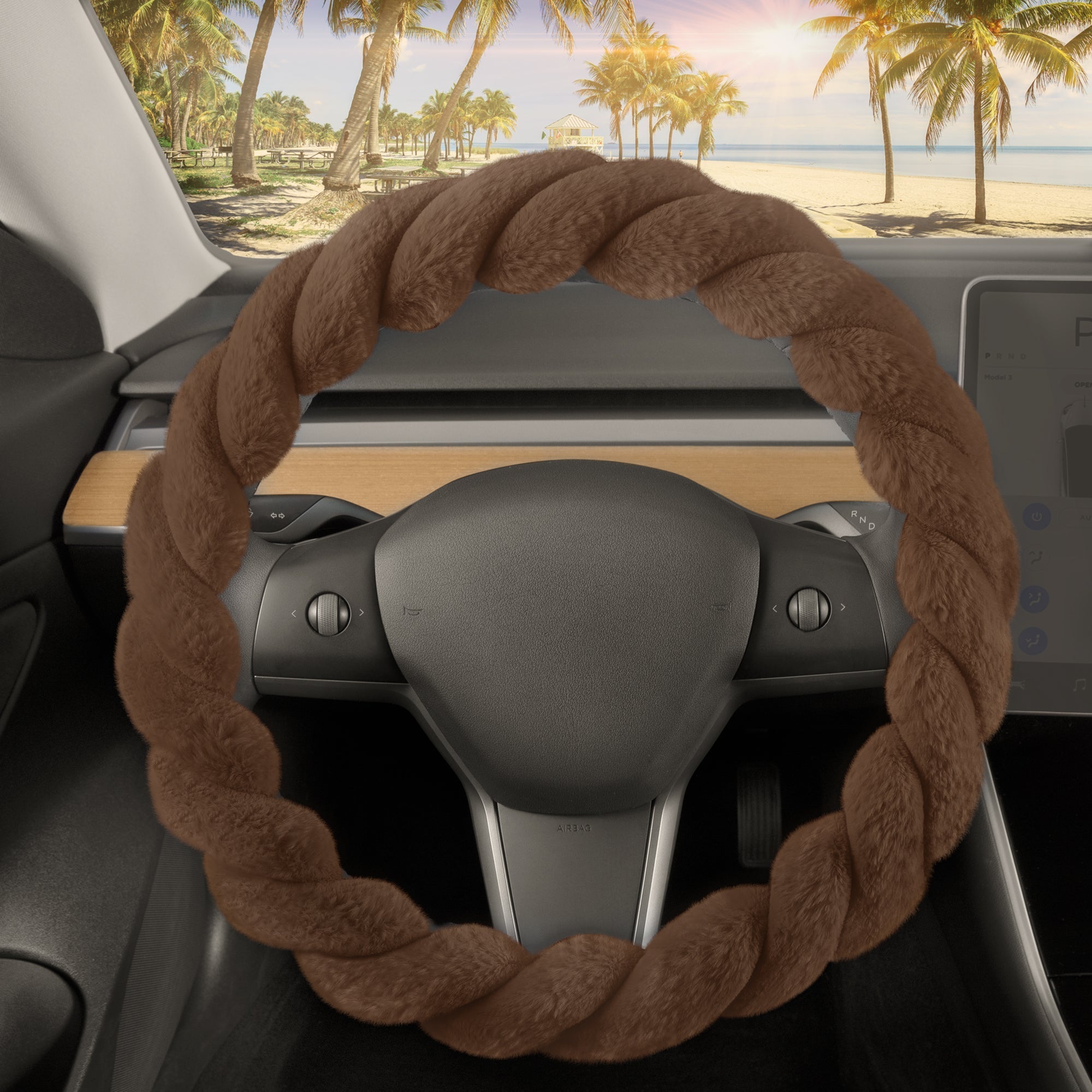 Carbella Twisted Plush Fur Steering Wheel Cover (Fits 14.5" - 15.5")