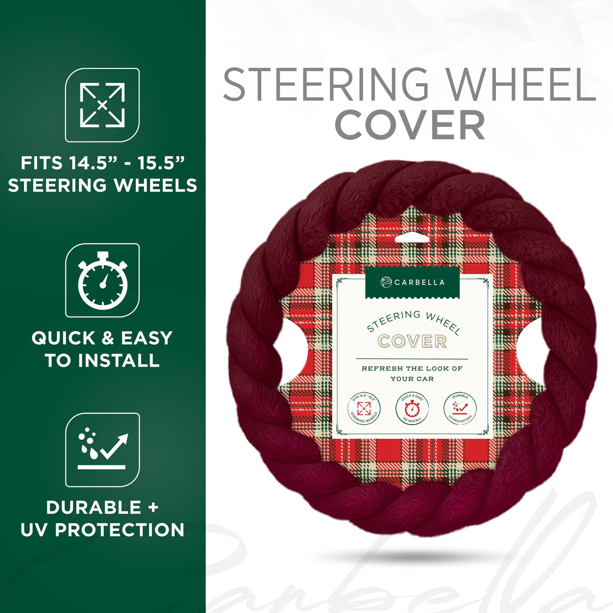 Carbella Twisted Plush Fur Steering Wheel Cover (Fits 14.5" - 15.5")