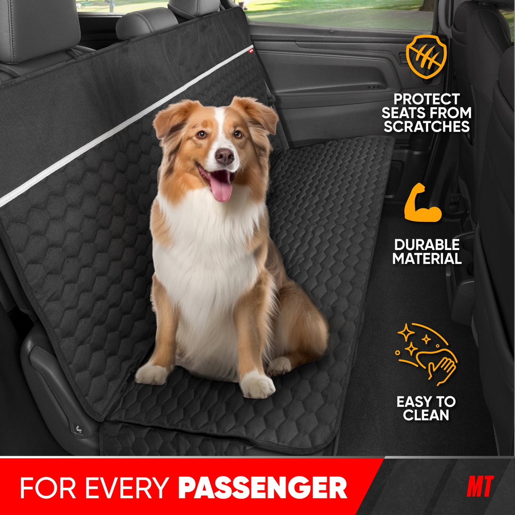 Motor Trend Dog Car Seat Cover for Back Seat - Waterproof Non-Slip Scratch-Resistant Back Seat Pet Cover for Dogs - Universal Fit Dog Accessories for Cars, Trucks, SUV, & Vans - Black