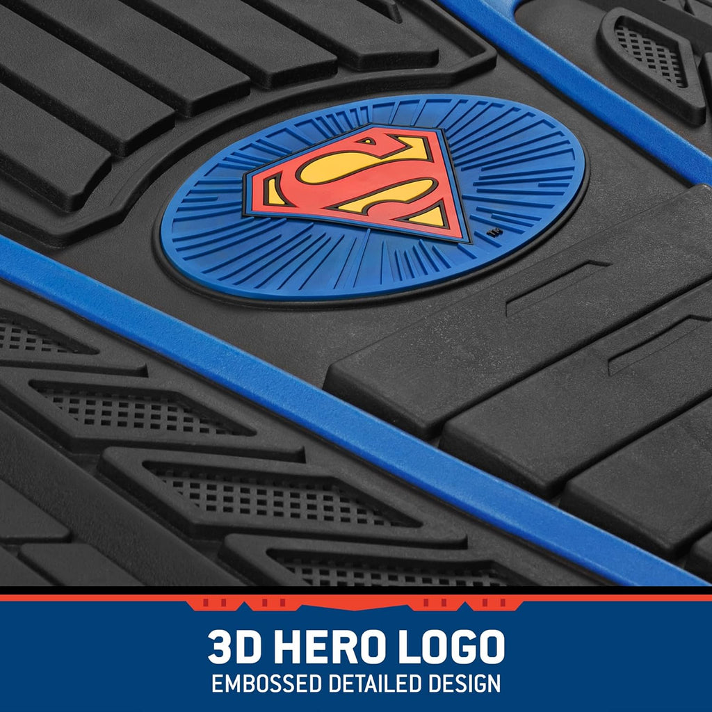BDK Armored Super Hero Car Floor Mats - Officially Licensed DC Comics - All Weather Heavy Duty Auto Interior Liners for Car Truck Van SUV (Multiple Styles)