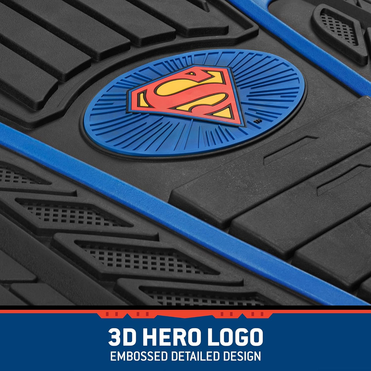 BDK Armored Super Hero Car Floor Mats - Officially Licensed DC Comics - All Weather Heavy Duty Auto Interior Liners for Car Truck Van SUV (Multiple Styles)