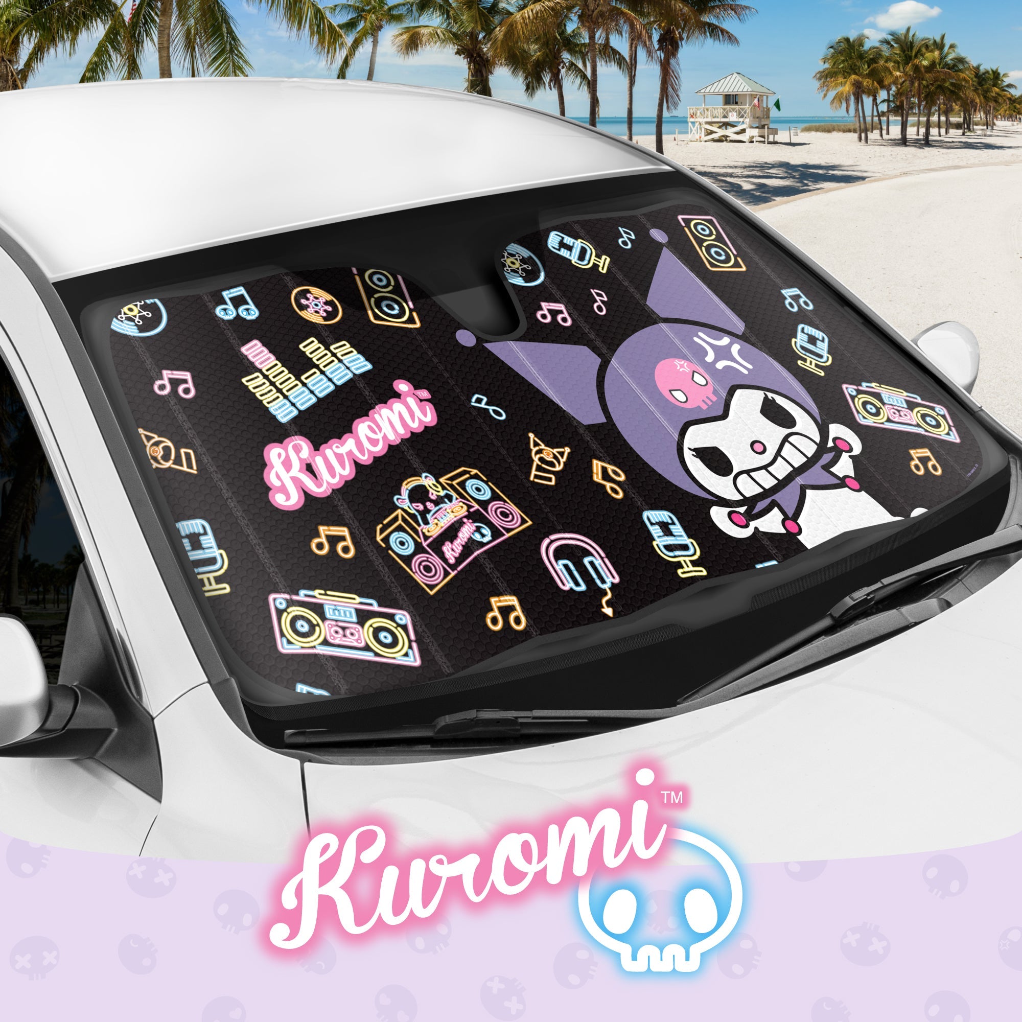 Carbella Sanrio Kuromi Neon Party Front Windshield Sunshade (58" x 28")