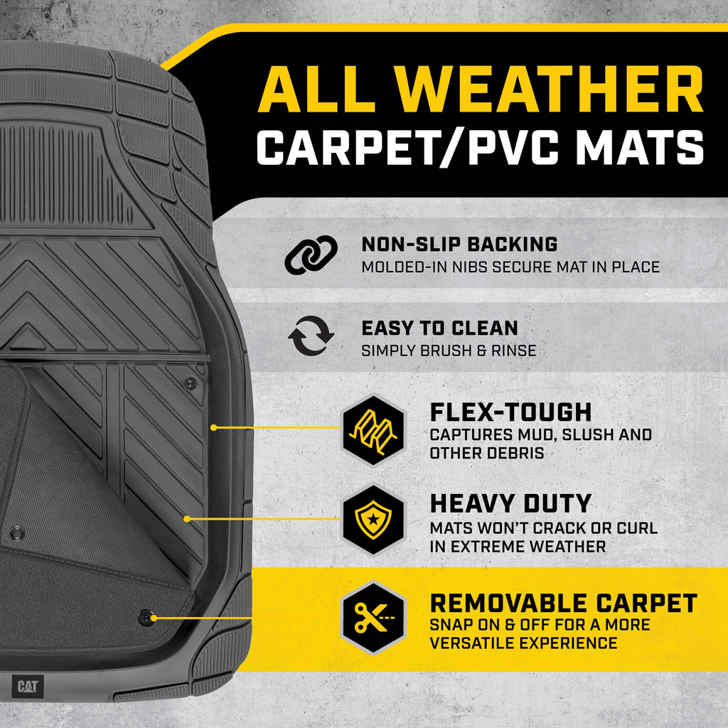 CAT 4-Piece Detachable Carpet Deep Dish Front Floor Mats and Rear Floor Mats - Heavy Duty, All Weather, Trim to Fit