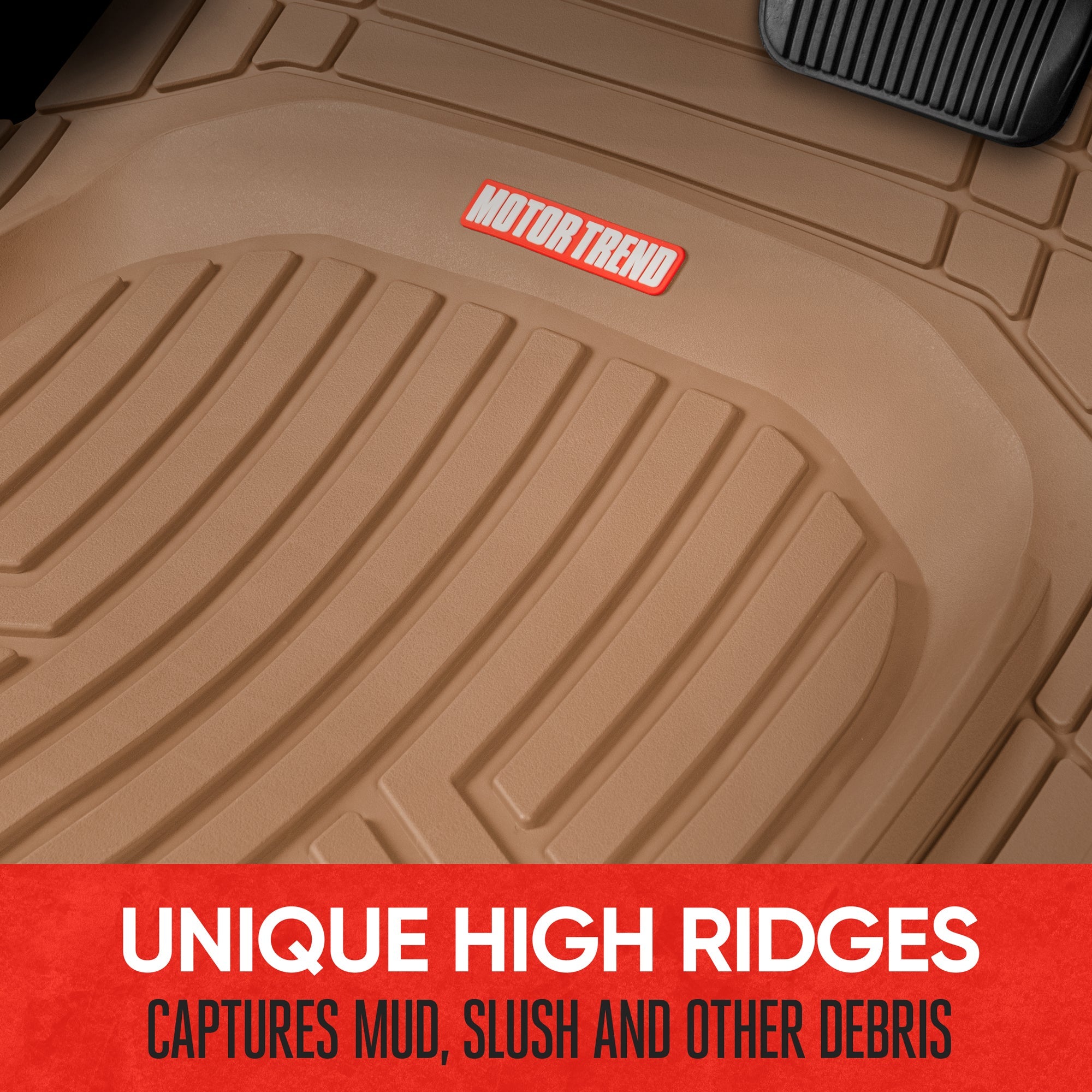 MotorTrend 3-Piece FlexTough Plus Deep Dish Line Grooves Front Floor Mats and Rear Floor Mat - Heavy Duty, All Weather, Trim to Fit