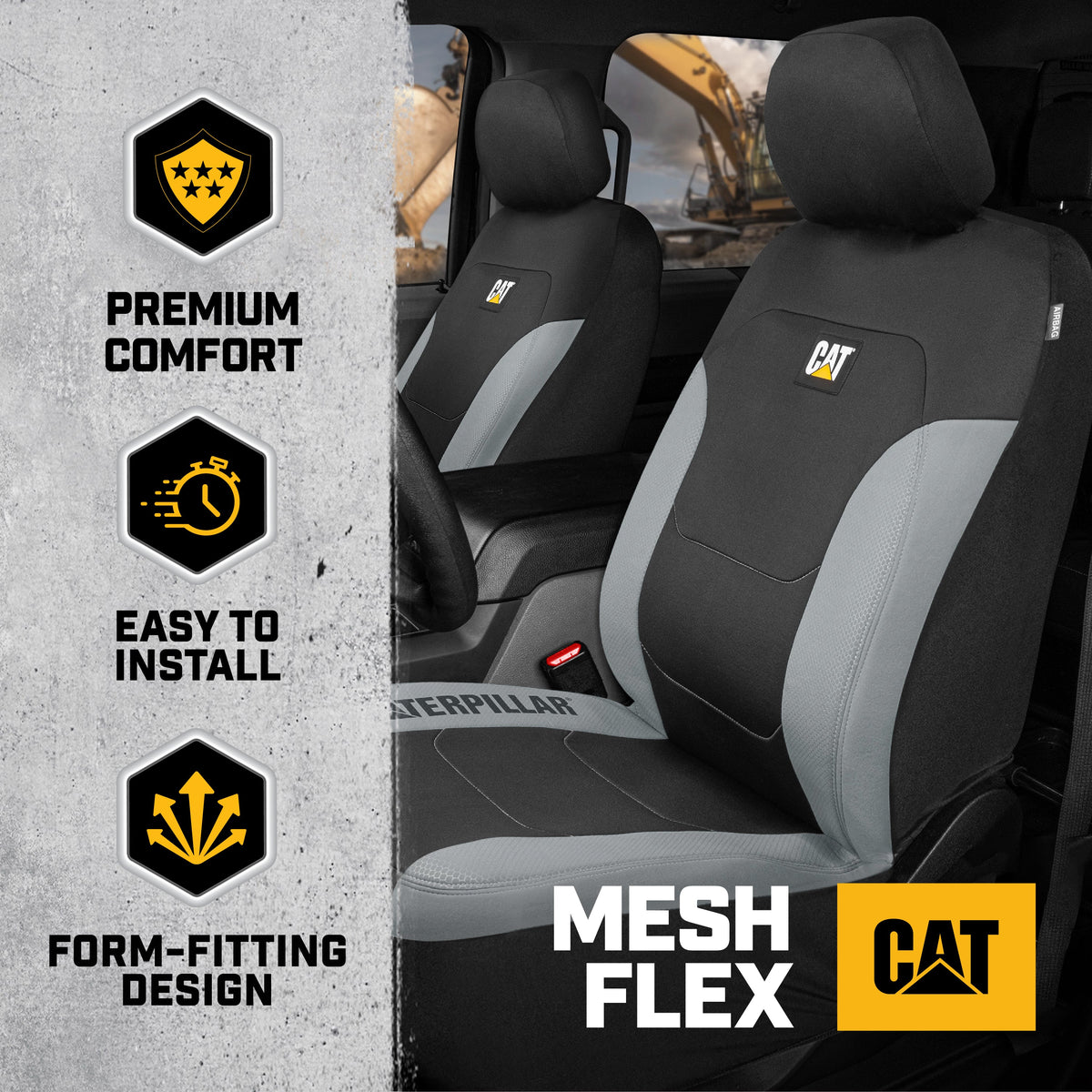 CAT 2-Pack FlexFit Front Seat Covers with Hexagonal Design