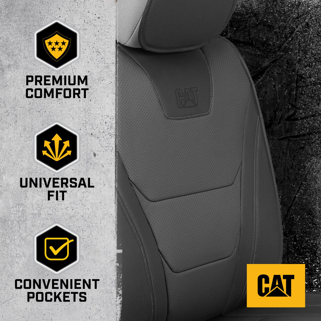 CAT® Edge Deluxe Car Seat Covers for Front Seats - Premium Two-Tone Faux Leather Seat Covers for Cars with Universal Fit, Rugged Automotive Seat Covers for Trucks, Interior Seat Covers for SUV