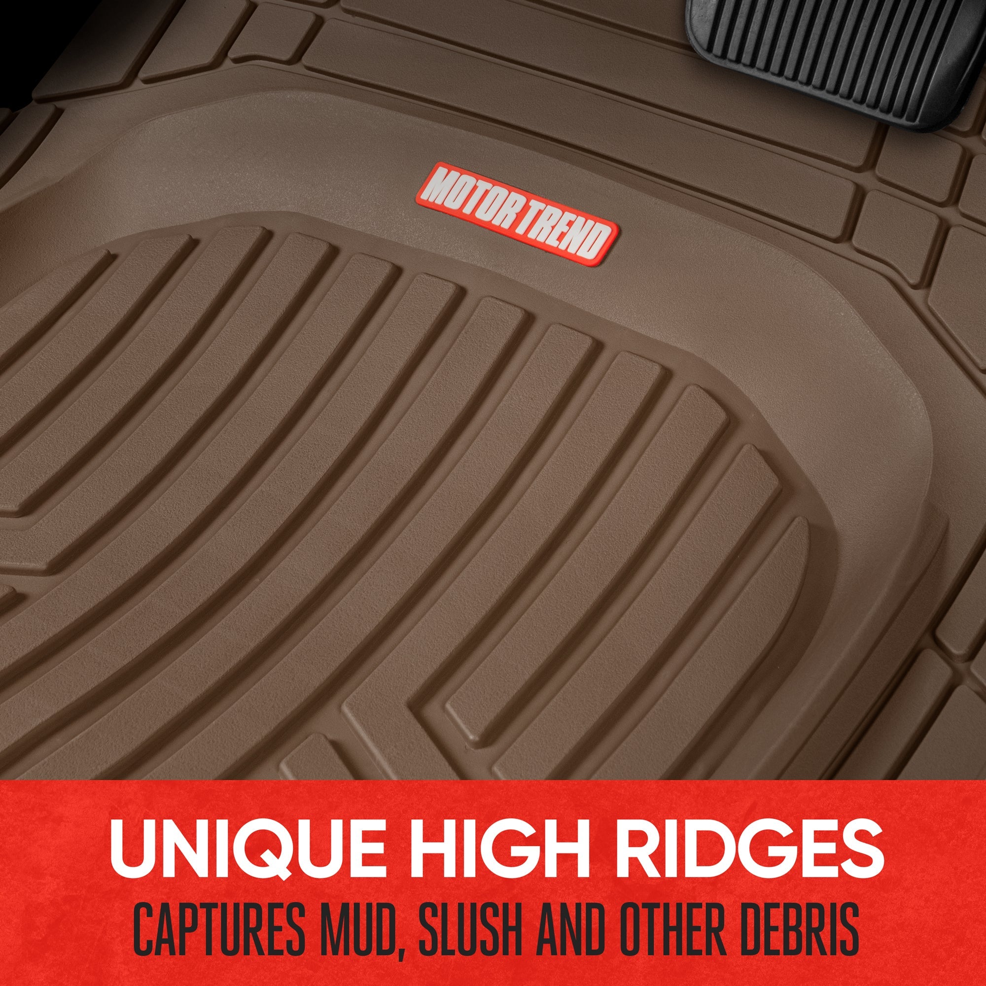 MotorTrend 3-Piece FlexTough Plus Deep Dish Line Grooves Front Floor Mats and Rear Floor Mat - Heavy Duty, All Weather, Trim to Fit