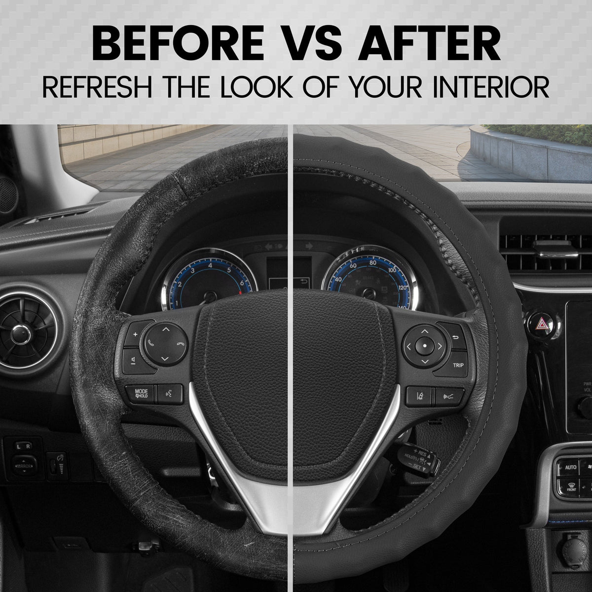 BDK Large Genuine Leather Ergonomic Non-Slip Grip Steering Wheel Cover (Fits 15.5" - 16")