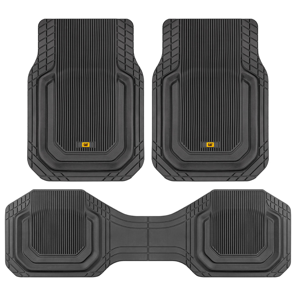 Cat® ToughLiner™ Universal Car Floor Mats for Truck SUV Sedan - Heavy Duty Trim to Fit All Weather Protection - Flexible Rubber Floor Liners - Front Rear Black Automotive Mats