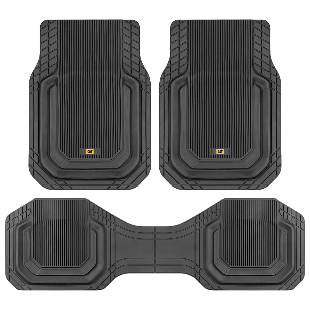 Cat® ToughLiner™ Universal Car Floor Mats for Truck SUV Sedan - Heavy Duty Trim to Fit All Weather Protection - Flexible Rubber Floor Liners - Front Rear Black Automotive Mats