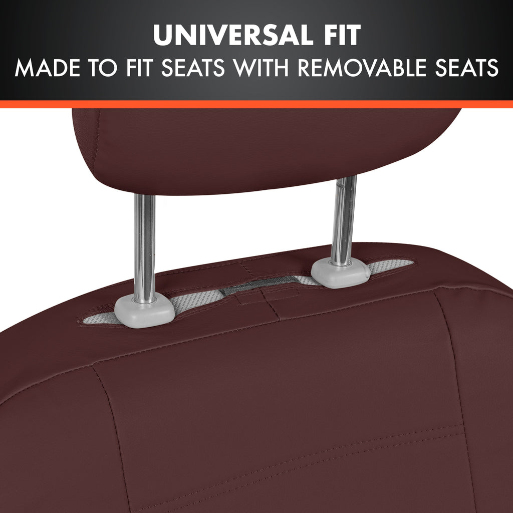 BDK 9-Piece Burgundy Leather Car Seat Cover Full Set, Front Seat Cover and Rear Bench Seat Cover Universal Fit Car Seat Covers for Cars Trucks SUVs Vans, Complete Full Coverage Protection For Vehicles