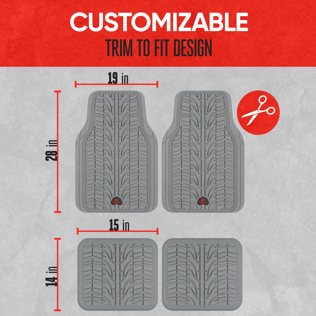 MotorTrend 4-Piece Grand Prix Tire Tread Front Floor Mats and Rear Floor Mats - Heavy Duty, All Weather, Trim to Fit