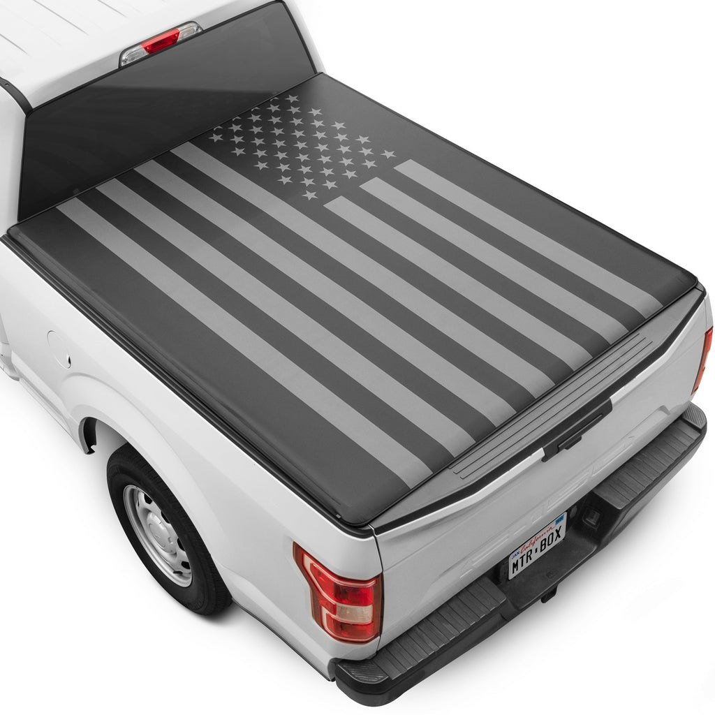 MotorBox USA Black American Flag Soft Roll-Up Retractable Tonneau Cover for Chevrolet Silverado 1500 (2007 - 2018), GMC Sierra 1500 (2007 - 2018) - 5.8' bed
