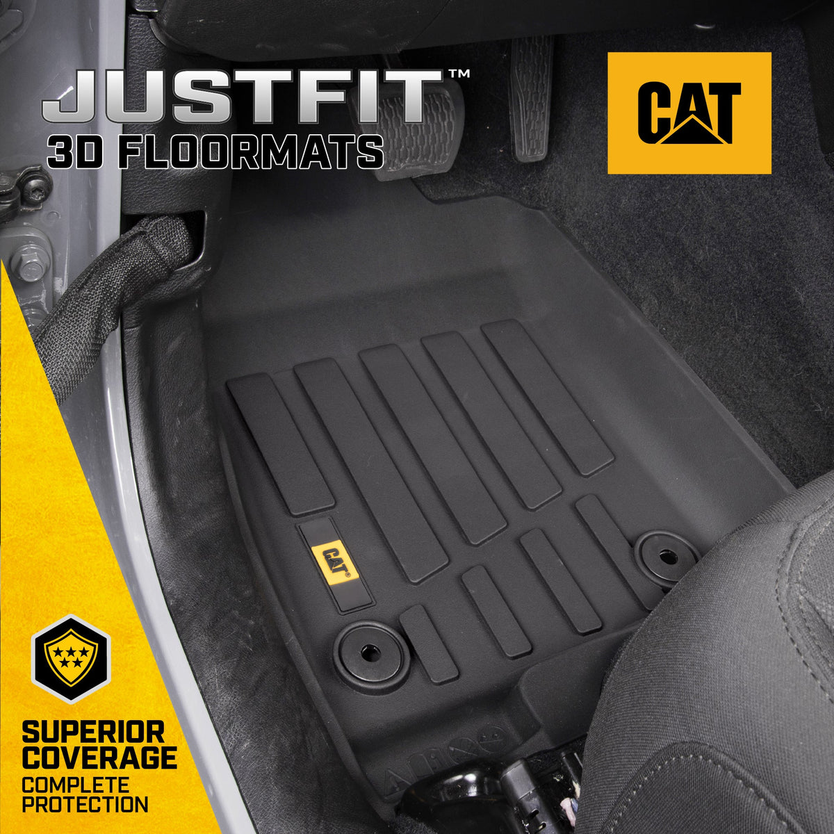CAT 3-Piece JustFit 3D Floor Liner Mats for Jeep Wrangler 4WD (2018 - 2026) - All Weather, Heavy Duty, Custom Fit