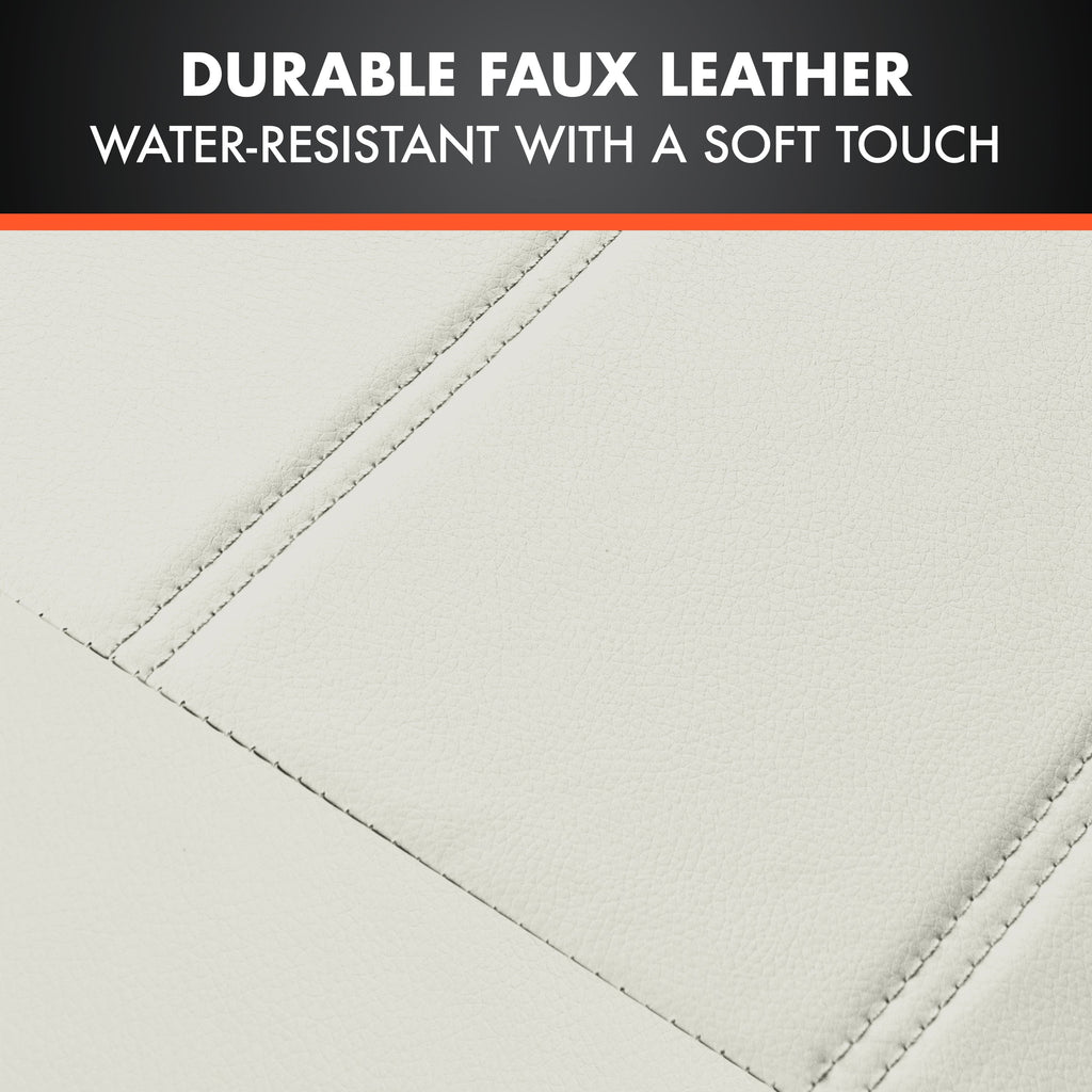 BDK 9-Piece White Leather Car Seat Cover Full Set, Front Seat Cover and Rear Bench Seat Cover, Universal Fit Car Seat Covers for Cars Trucks SUVs Vans, Complete Full Coverage Protection For Vehicles