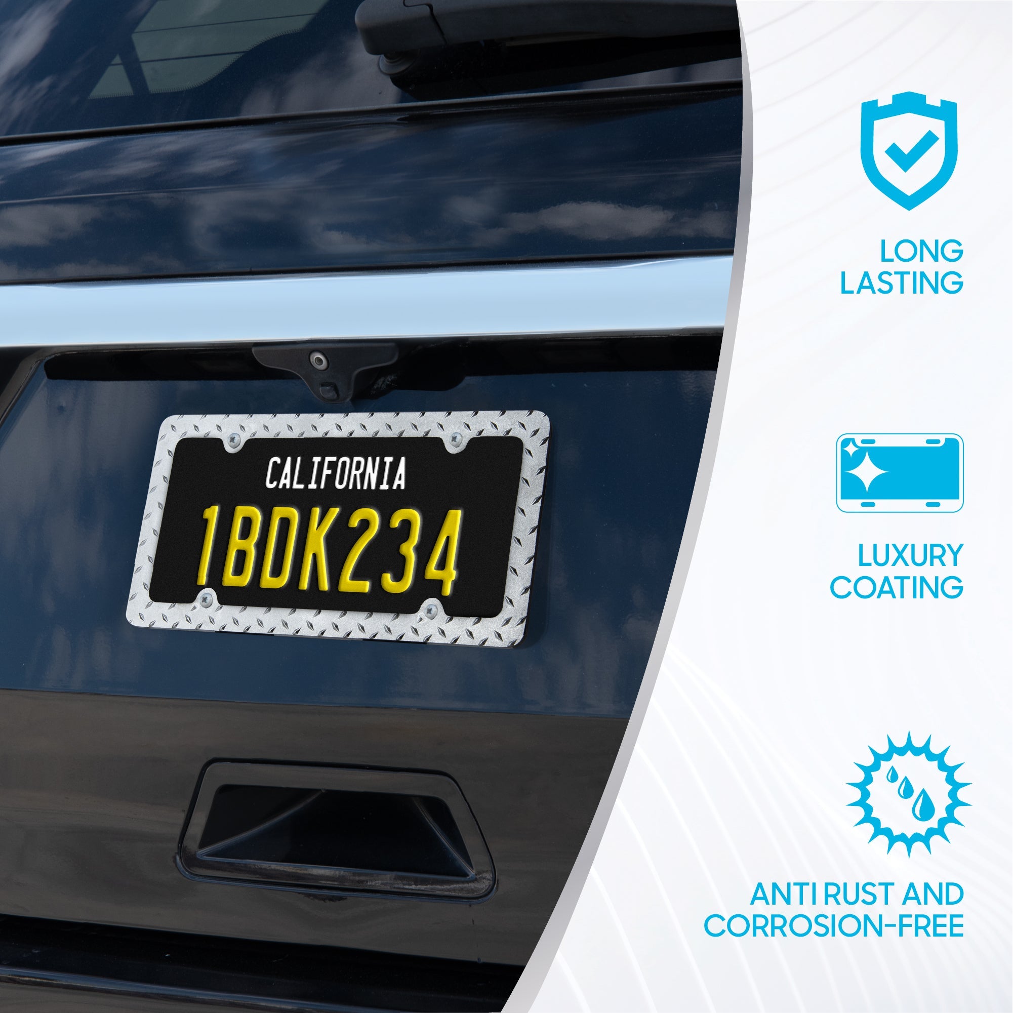 Chrome Plated Rust-Proof Die-Cast Stainless Metal License Plate Frame/Holder Universal Size - Blank Metal Design (Pack of 2)