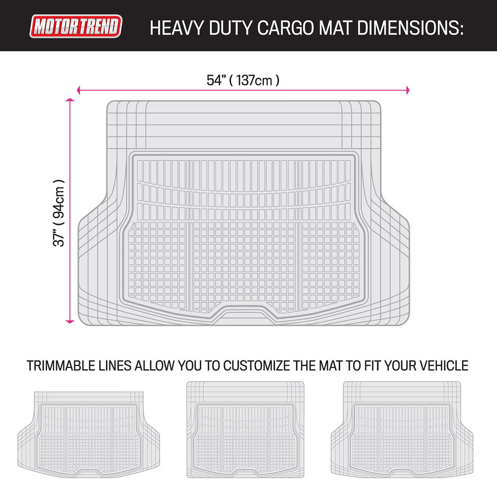 MotorTrend FlexTough Square Groove Trunk/Cargo Liner Mat - Heavy Duty, All Weather, Trim to Fit (54" x 37")