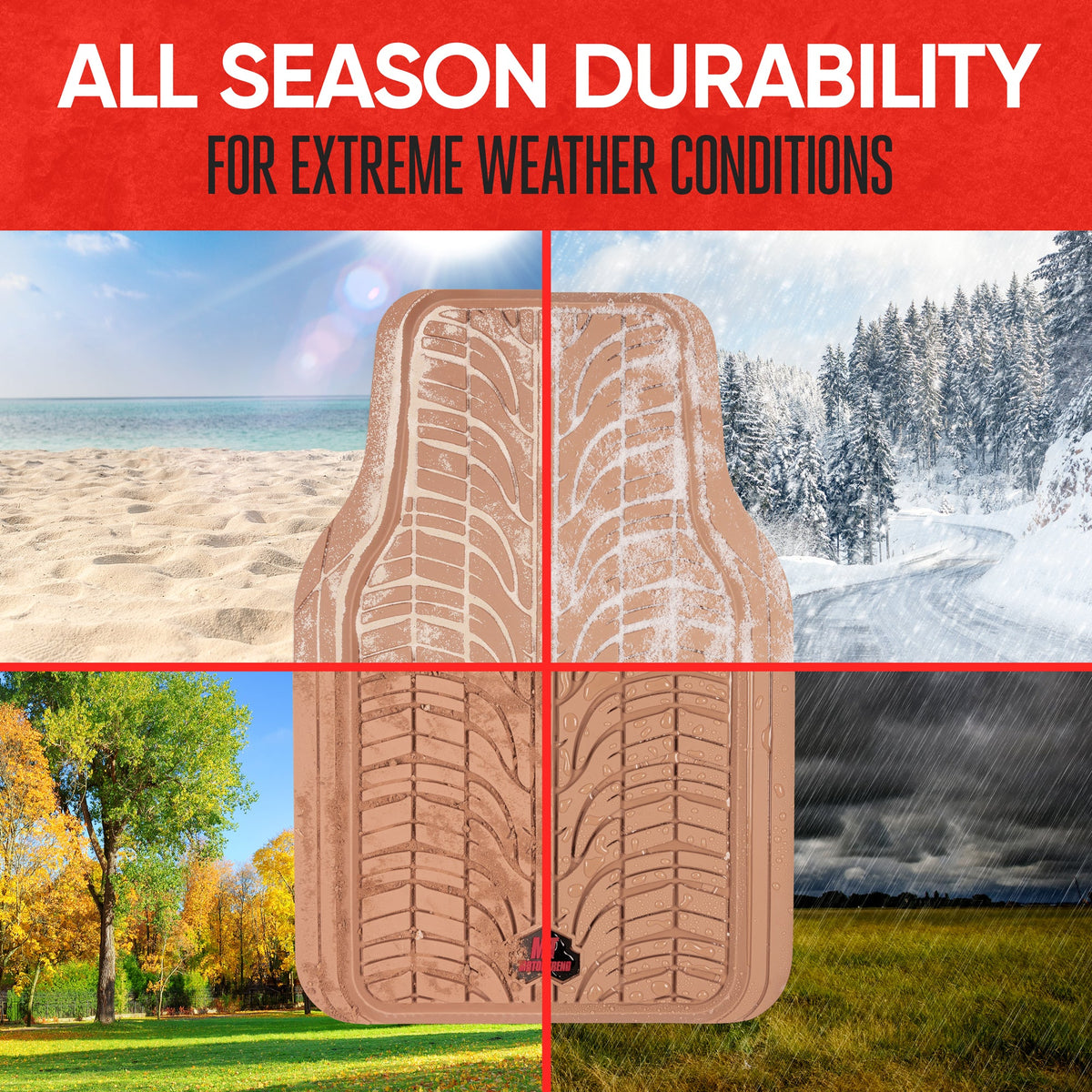 MotorTrend 4-Piece Grand Prix Tire Tread Front Floor Mats and Rear Floor Mats - Heavy Duty, All Weather, Trim to Fit