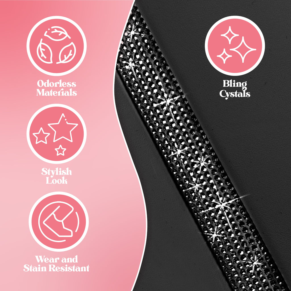 Carbella 7-Piece BlingStitch Rear Seat Covers - Clear Crystals