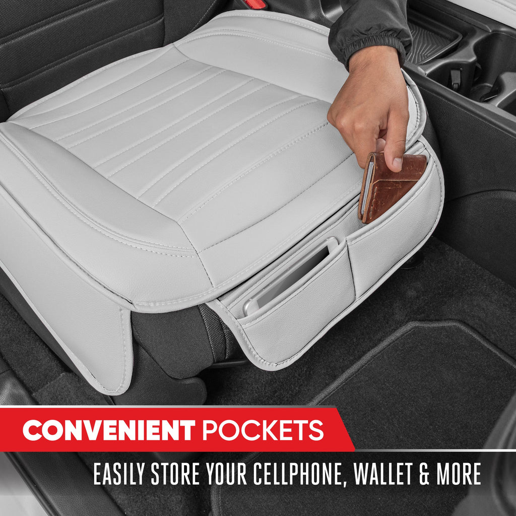 Motor Trend Faux Leather Front Seat Cover for Cars - Set of 2 White Front Car Seat Covers for SUV & Truck with Storage Pockets - Automotive Car Seats Cover Protector - For Bottom Cushion Coverage Only