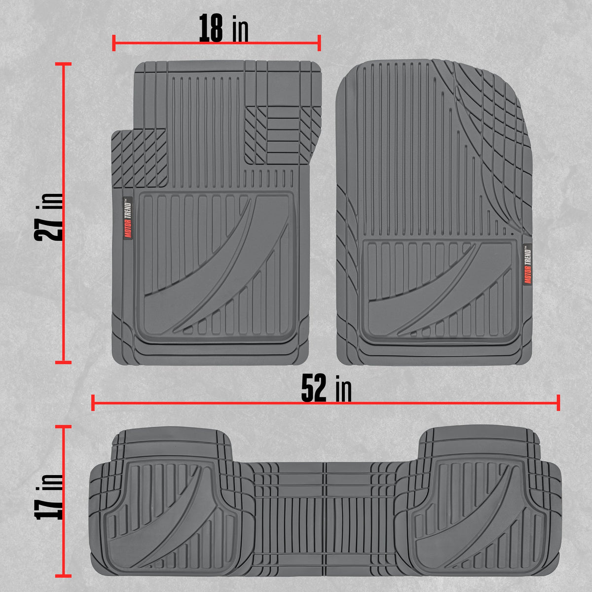MotorTrend 3-Piece FlexTough Advanced Rubber Multi-Channel Front Floor Mats and Rear Floor Mat