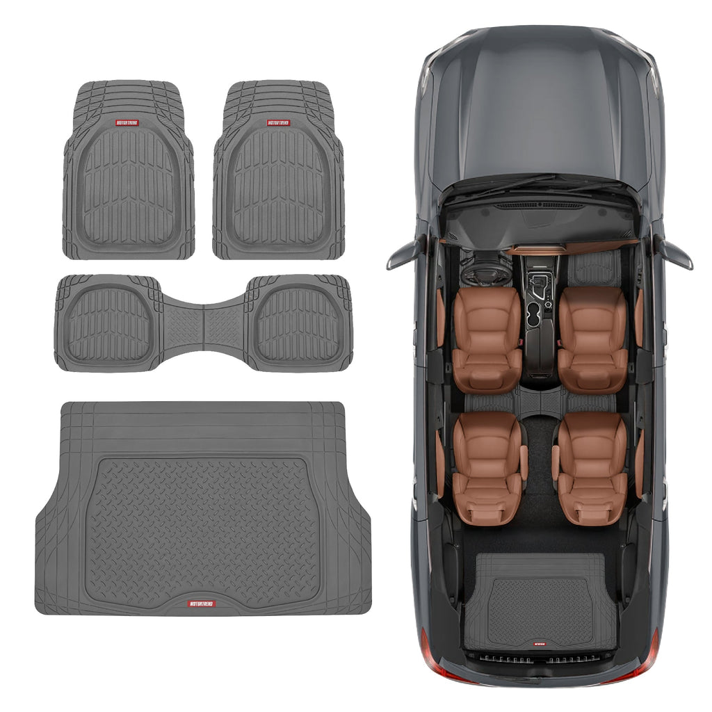 MotorTrend 4-Piece FlexTough Deep Dish Front Floor Mats, Rear Floor Mat, and Trunk/Cargo Mat - Heavy Duty, All Weather, Trim to Fit