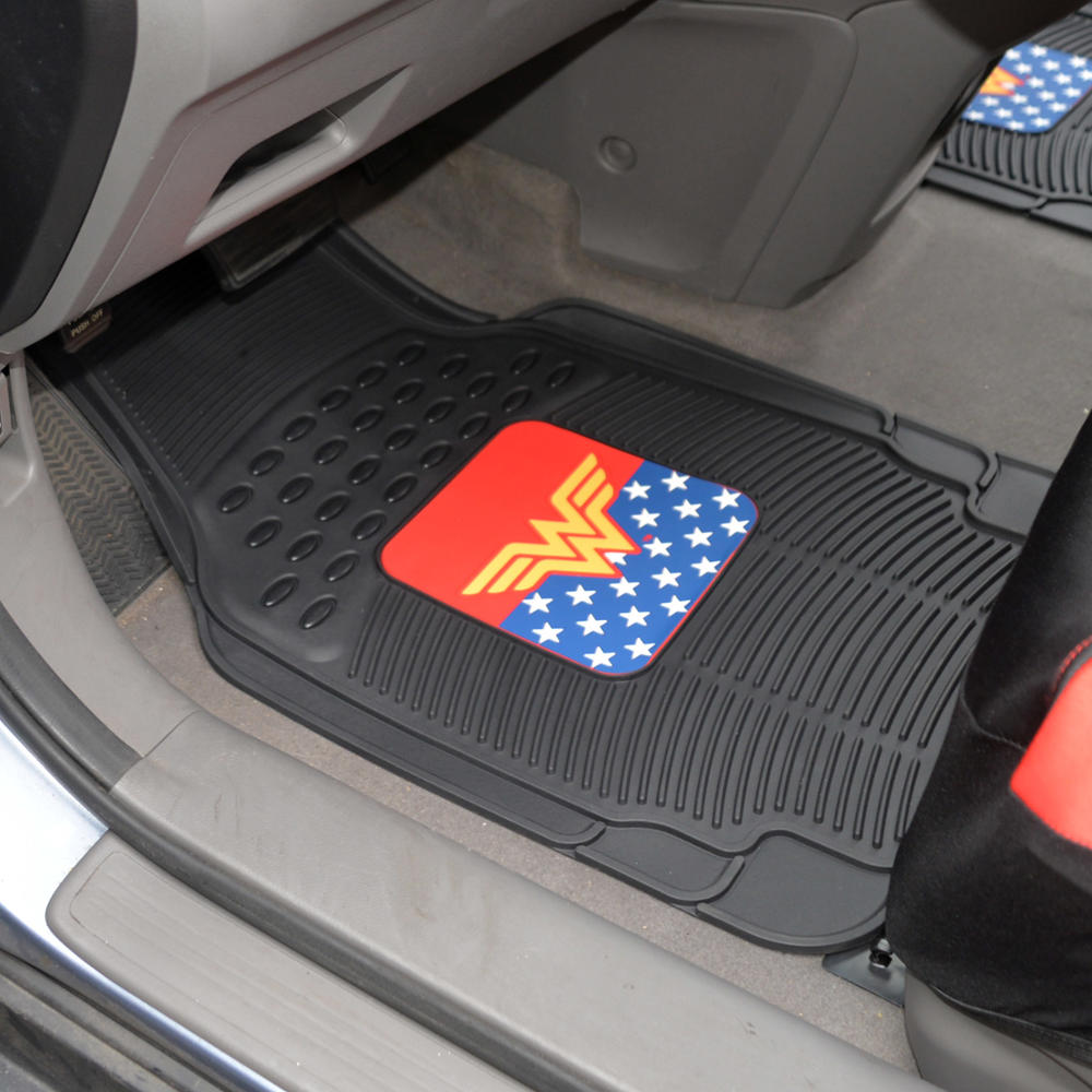 BDK Armored Super Hero Car Floor Mats - Officially Licensed DC Comics - All Weather Heavy Duty Auto Interior Liners for Car Truck Van SUV (Multiple Styles)
