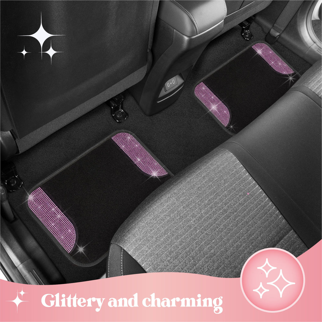 Carbella 4-Piece Diamond Bling Front Floor Mats and Rear Floor Mats - Light Pink