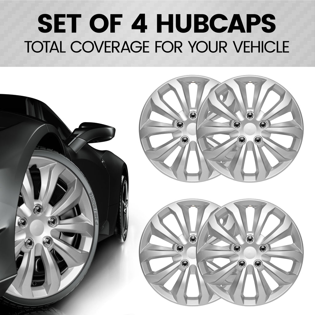 BDK Hubcaps Wheel Covers for Cars Premium Silver Hubcaps 16" Wheel Rim Cover Replacement Snap On Hubcaps for Toyota Camry Corolla Style Automotive (4-Pack)