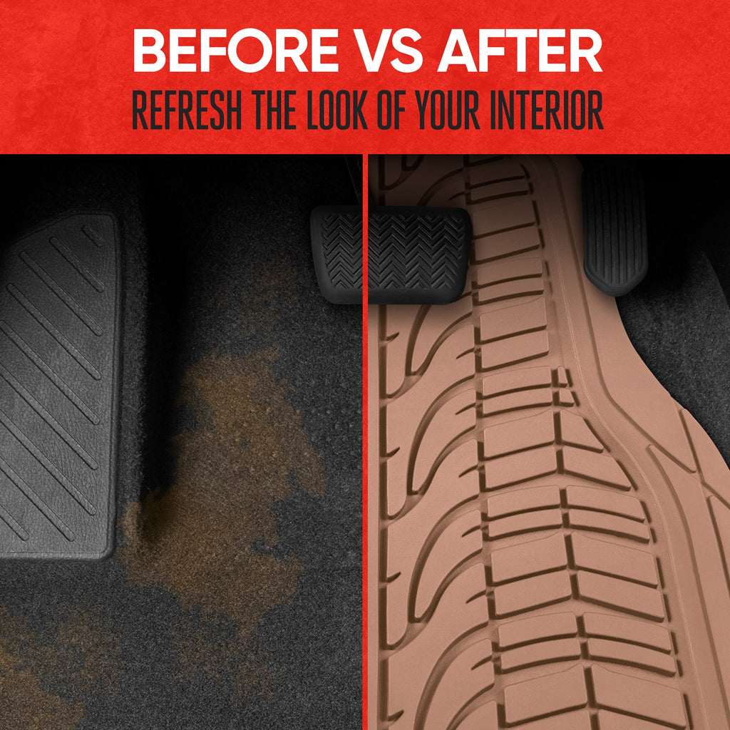 MotorTrend 4-Piece Grand Prix Tire Tread Front Floor Mats and Rear Floor Mats - Heavy Duty, All Weather, Trim to Fit