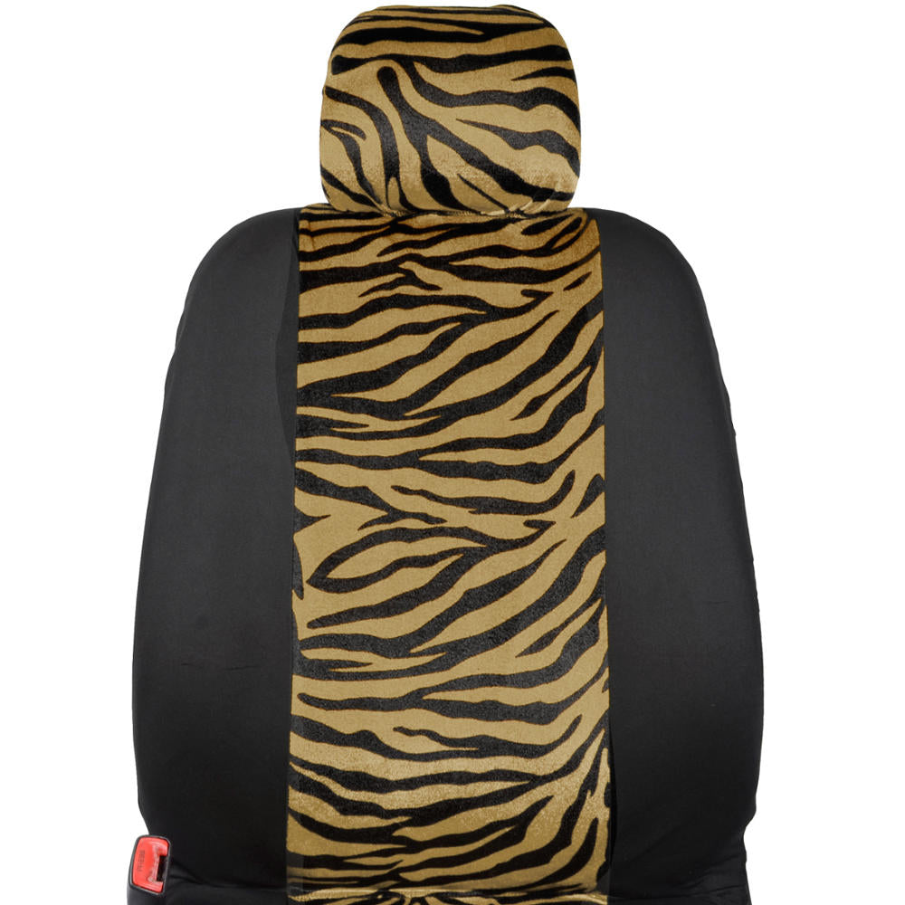 BDK 12-Piece Brown Tiger Front Seat Covers, Rear Seat Covers, Seat Belt Pads, and Steering Wheel Cover (Fits 14.5" - 15.5")