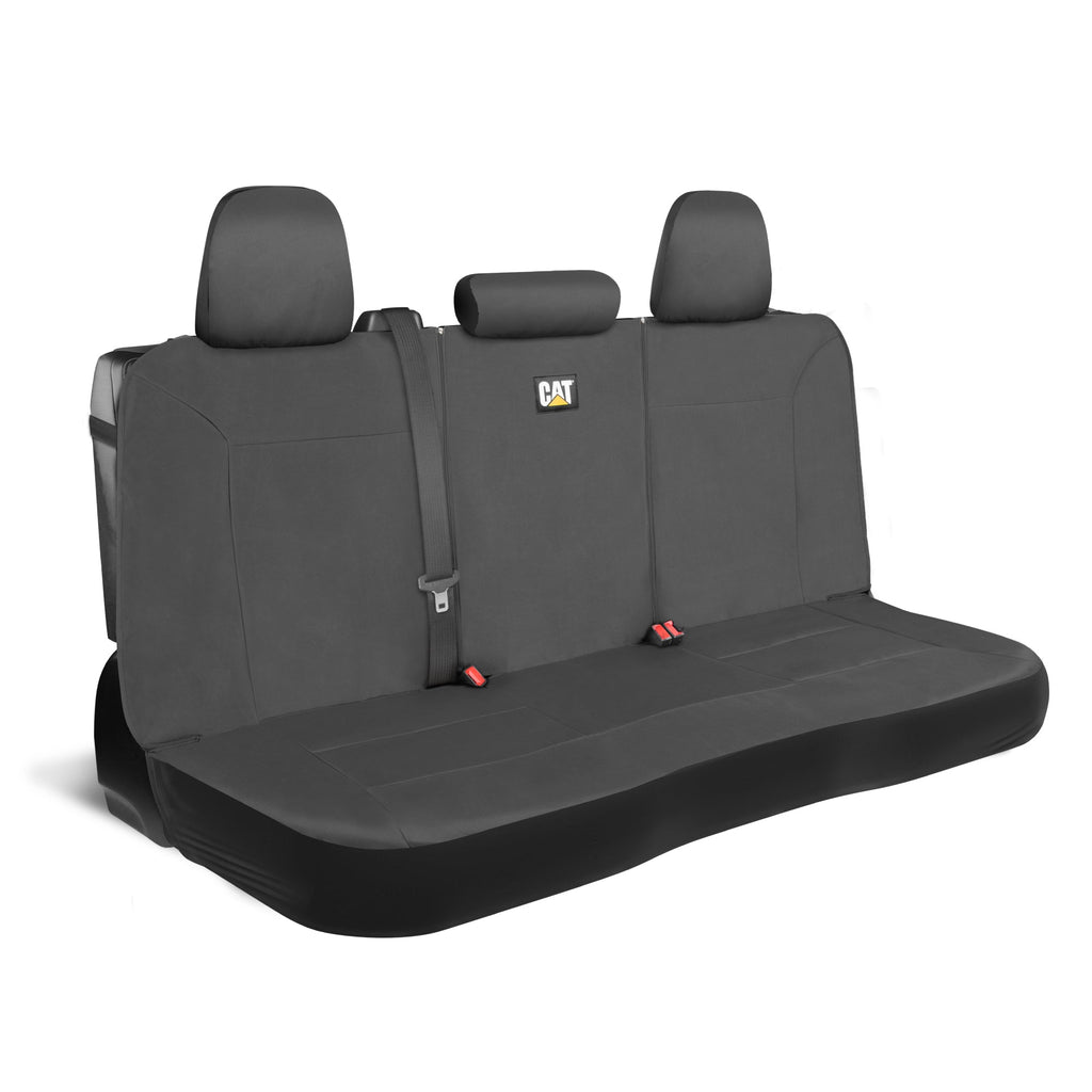 CAT Gray Rear Seat Cover for Trucks, Cars & SUVs - Heavy-Duty Oxford Canvas - 60/40 Split Bench Protector - Durable Back Seat Cover for Work Trucks, Pets, Travel - Car & Truck Interior Accessory