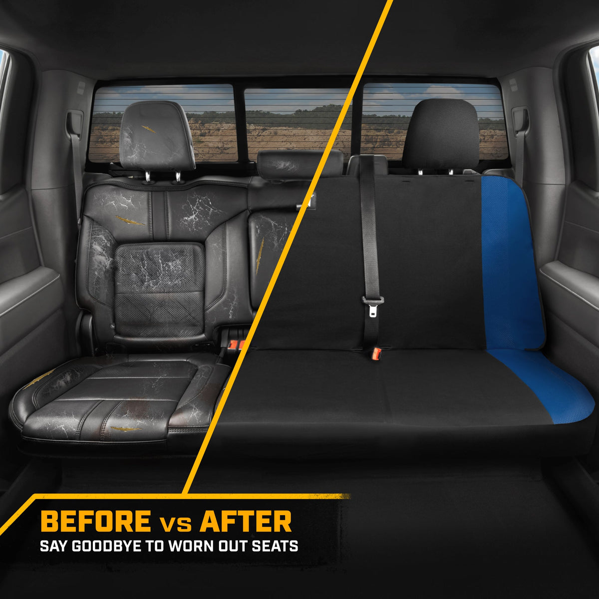 Cat Flexfit Blue Rear Seat Cover for Car – Durable Canvas & Mesh Design 60/40 Split Bench Protector for Cars, Trucks & SUVs – Back Seat Cover for Rear Bench – Interior Car Accessory