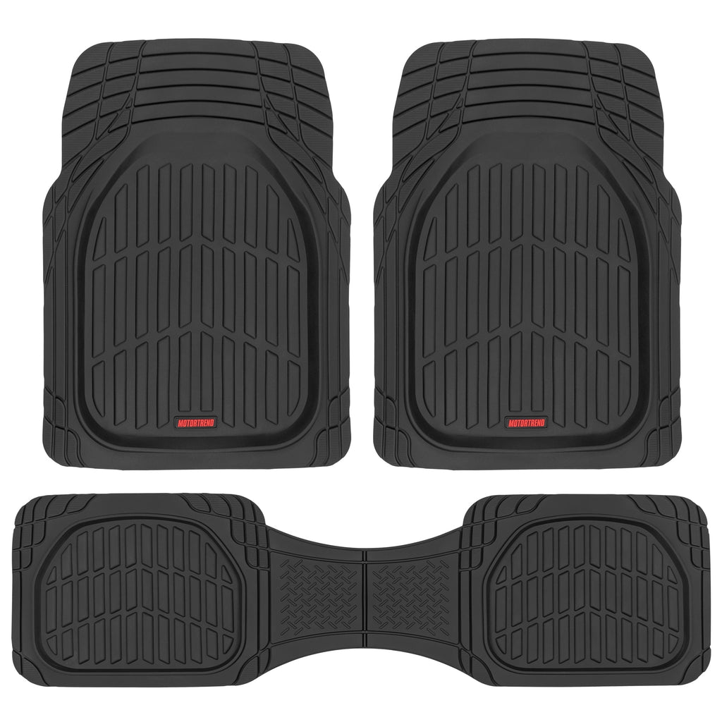 MotorTrend 3-Piece FlexTough Deep Dish Front Floor Mats and Rear Floor Mat - Heavy Duty, All Weather, Trim to Fit