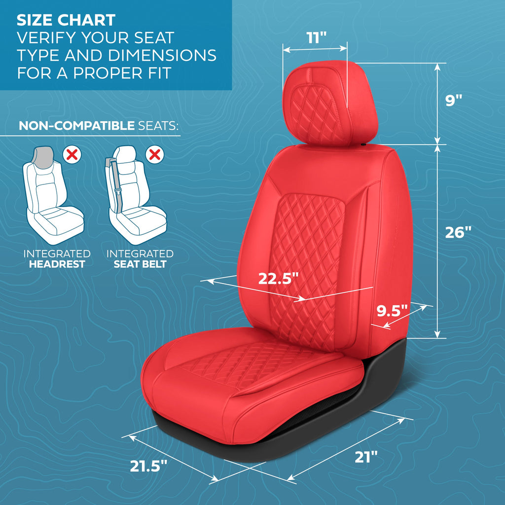 MotorBox Elite Edition Faux Leather Seat Covers for Cars, Trucks, & SUV - 2 Red Car Seat Covers for Front Seats - Universal Fit Car Accessories Automotive Interior Cover Protector for Most Vehicles