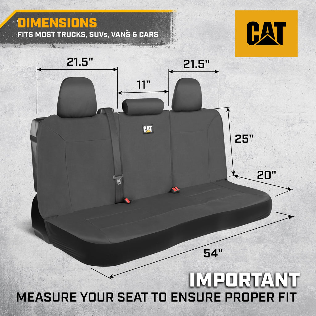 CAT Gray Rear Seat Cover for Trucks, Cars & SUVs - Heavy-Duty Oxford Canvas - 60/40 Split Bench Protector - Durable Back Seat Cover for Work Trucks, Pets, Travel - Car & Truck Interior Accessory