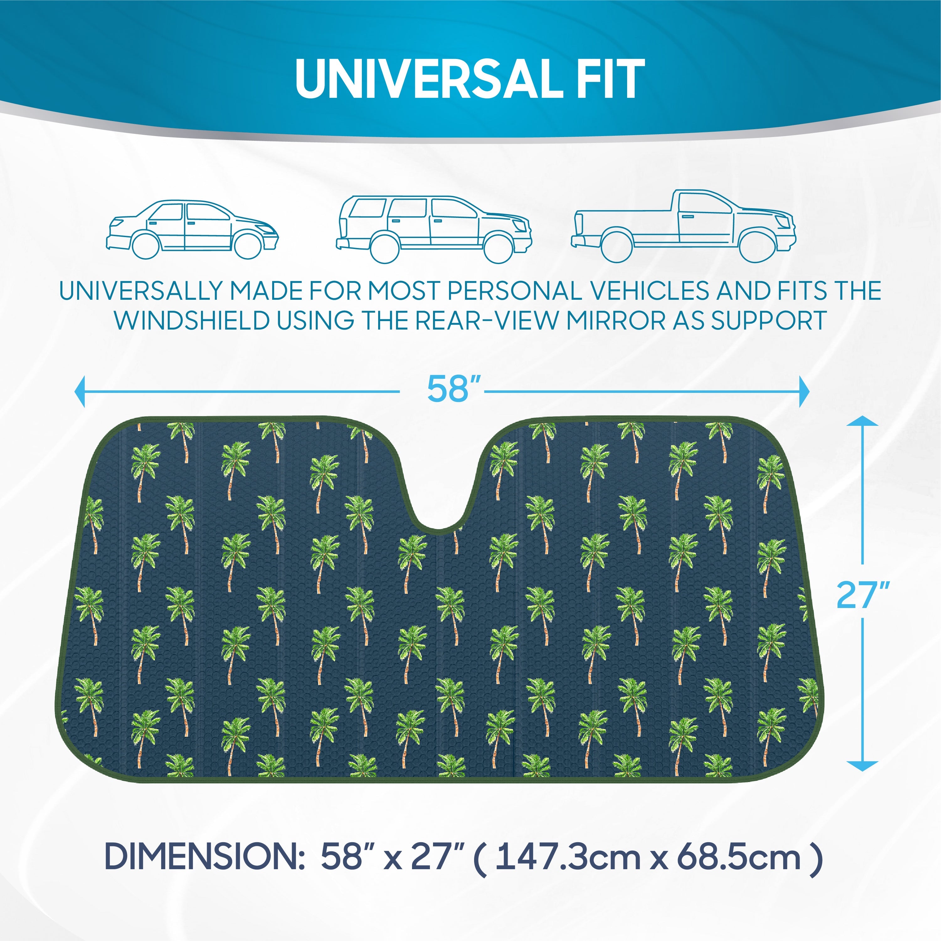 BDK Cali Palm Front Windshield Sunshade (57" x 27")