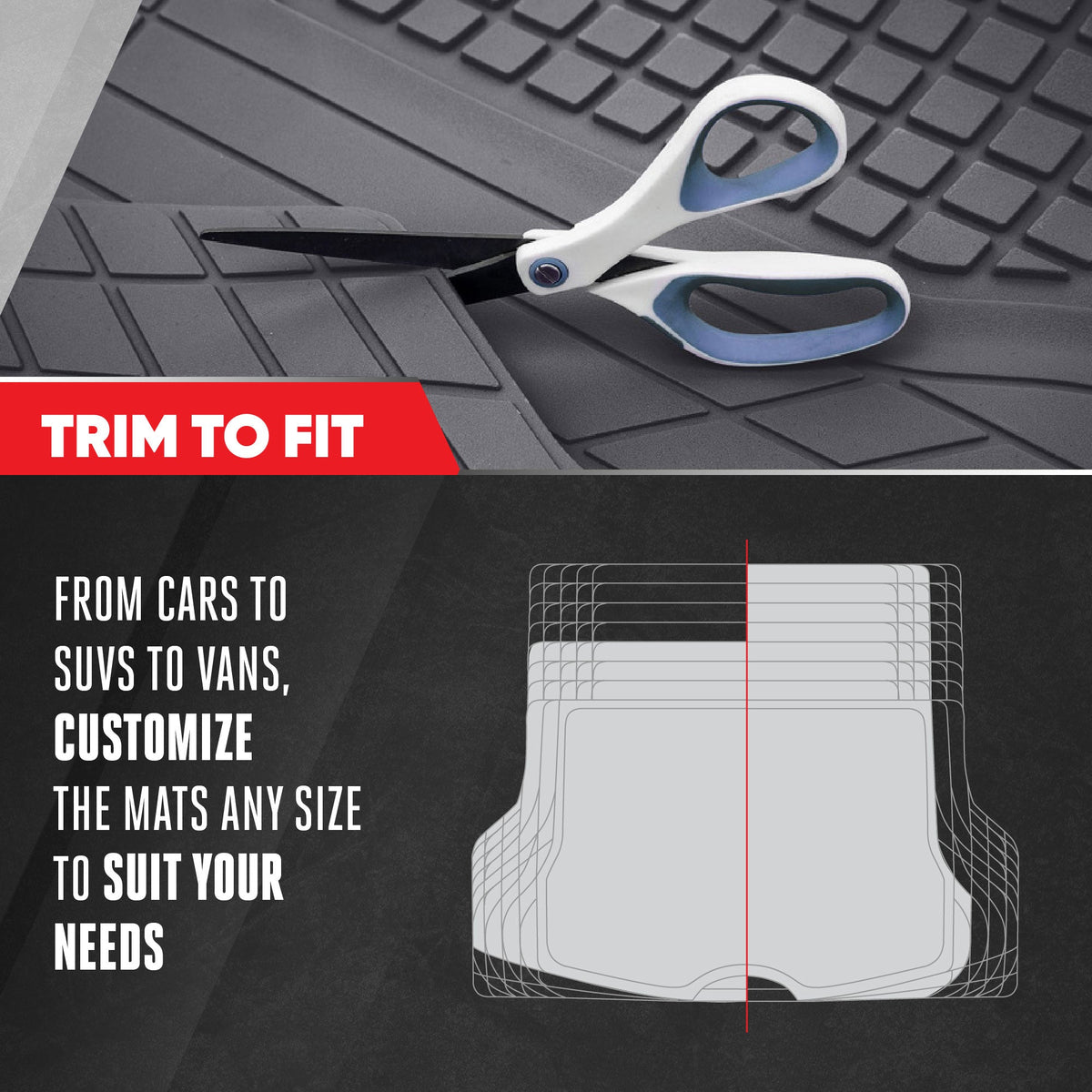 MotorTrend FlexTough Square Groove Trunk/Cargo Liner Mat - Heavy Duty, All Weather, Trim to Fit (54" x 37")